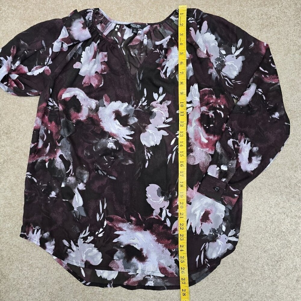 Simply Vera Vera Wang Semi Sheer Long Sleeve Blouse Plum Floral Sheer Sz Small - Picture 8 of 8